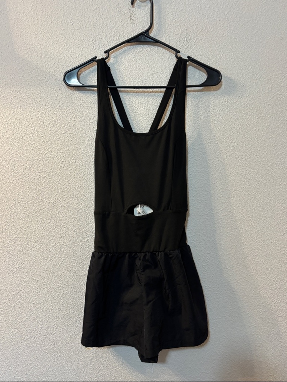 Black Athletic Romper Jumpsuit with Scoop Neck and Crossback Straps